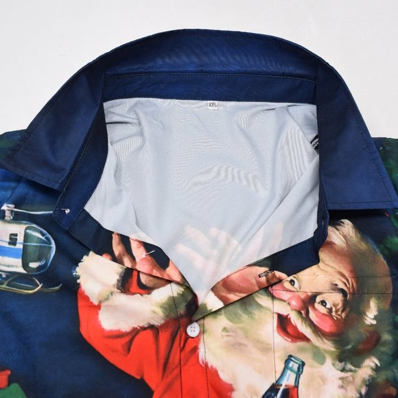 Santa Claus Train Christmas Shirt Men XXL Button Up Short Sleeve AOP 3D Holiday - Picture 4 of 10